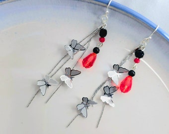 MXTX Heaven Official's Blessing Hua Cheng inspired silver butterfly earrings, tgcf, danmei anime inspired jewelry, butterfly string earrings