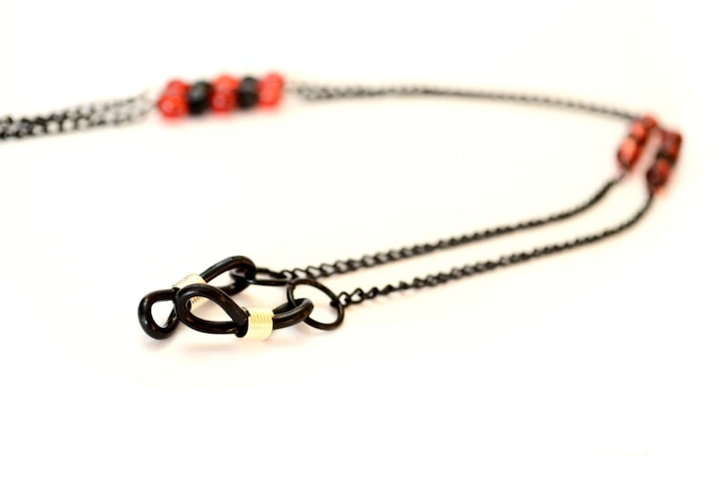 Black and Red Bead Eye Glasses Chain, Spectacle Chain, Eye Glass Chain, Sunglasses Chain