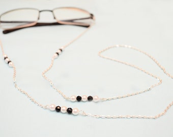 Black and White Bead Eye Glasses Chain, Spectacle Chain, Eye Glass chain, Sunglasses Chain, Eyewear accessory, Glasses necklace chain