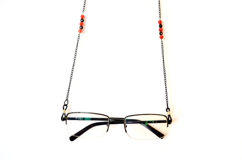 Black and Red Bead Eye Glasses Chain, Spectacle Chain, Eye Glass Chain, Sunglasses Chain