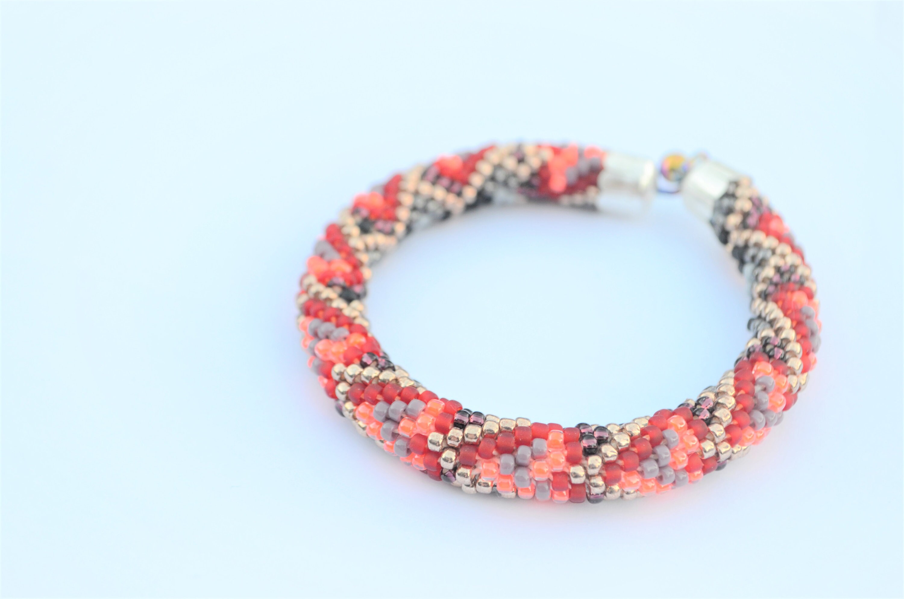 Multi-color Bead Crochet Bangle Bracelet Crocheted Tube | Etsy