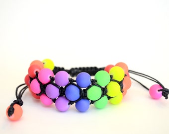 COLOURFUL! 3 Row Rainbow Bead Shamballa Bracelet, Pride Bracelet, Colourful Shamballa Bracelet, Bright Colour Shamballa Bracelet