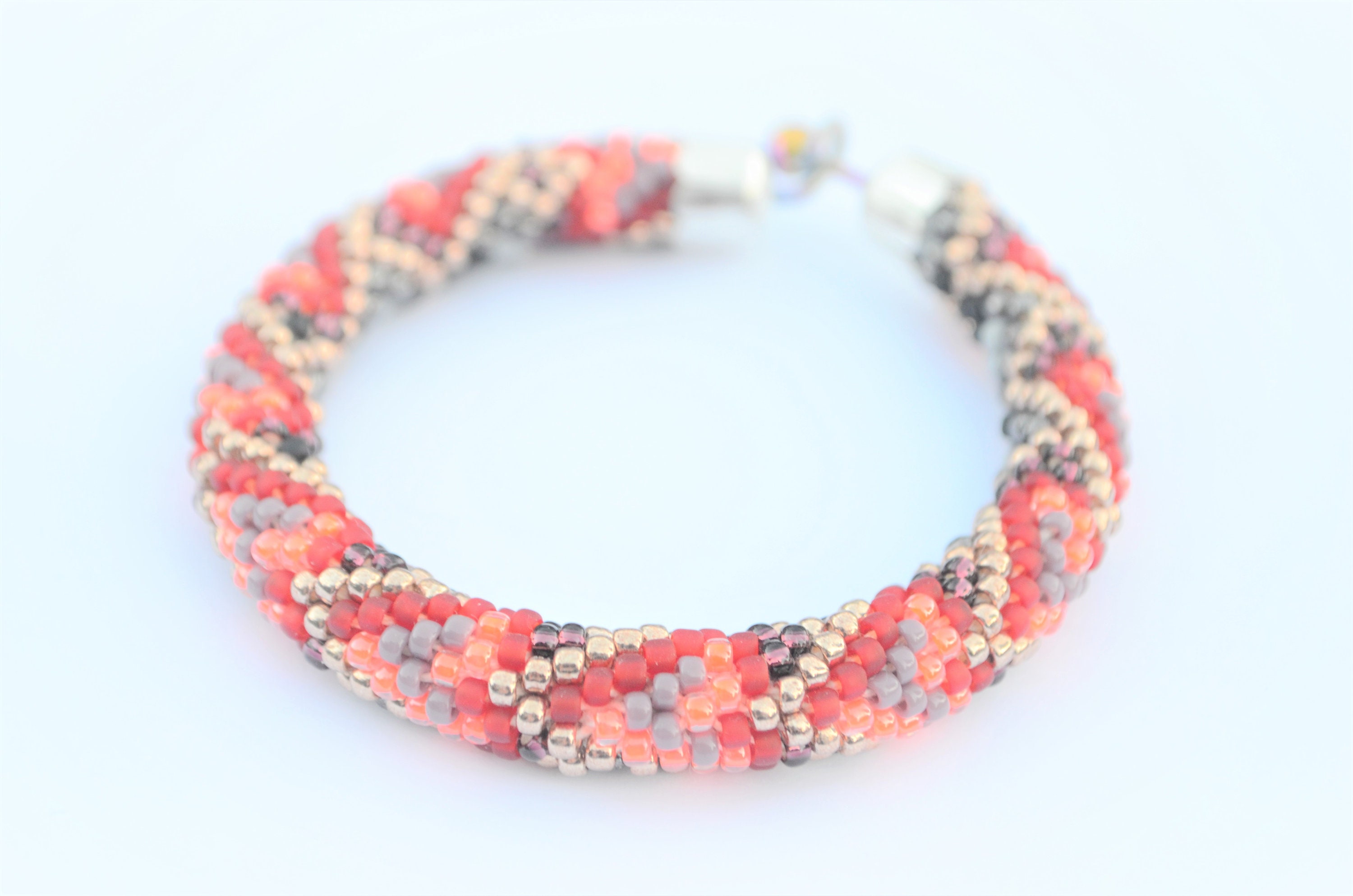 Multi-color Bead Crochet Bangle Bracelet Crocheted Tube | Etsy