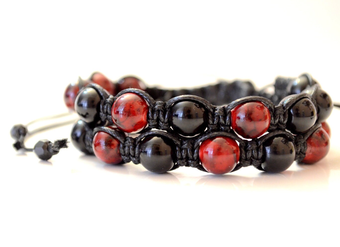 Red and Black Beaded Two Row Shamballa Bracelet Red and Black | Etsy