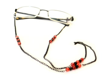 Black and Red Bead Eye Glasses Chain, Spectacle Chain, Eye Glass chain, Sunglasses Chain, Eyewear accessory, Glasses necklace chain
