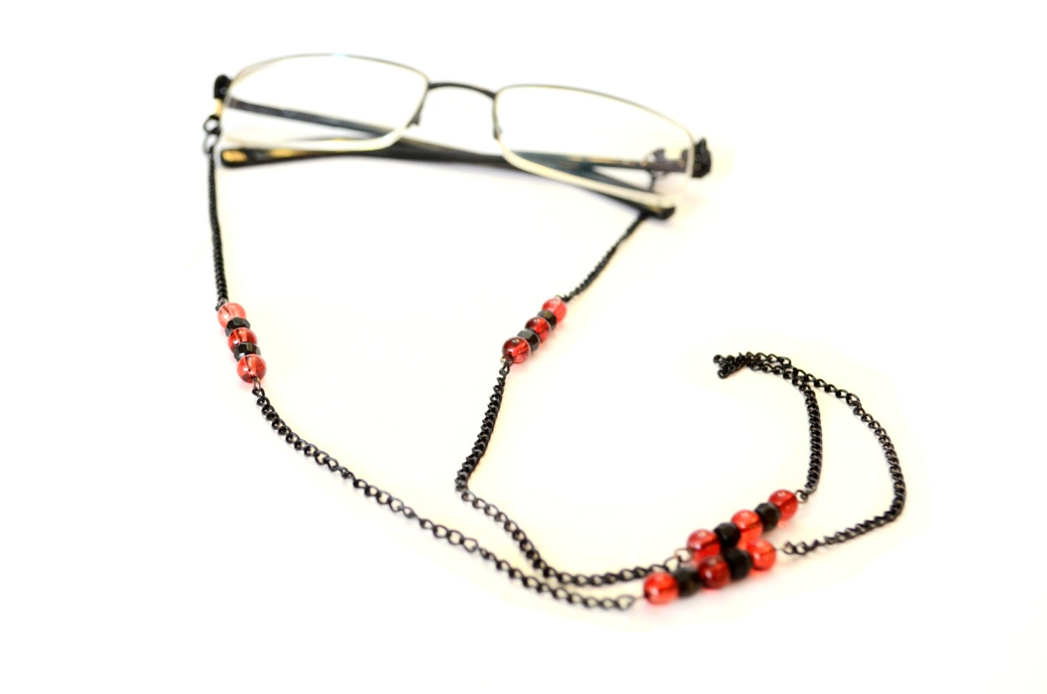 Black and Red Bead Eye Glasses Chain, Spectacle Chain, Eye Glass Chain, Sunglasses Chain