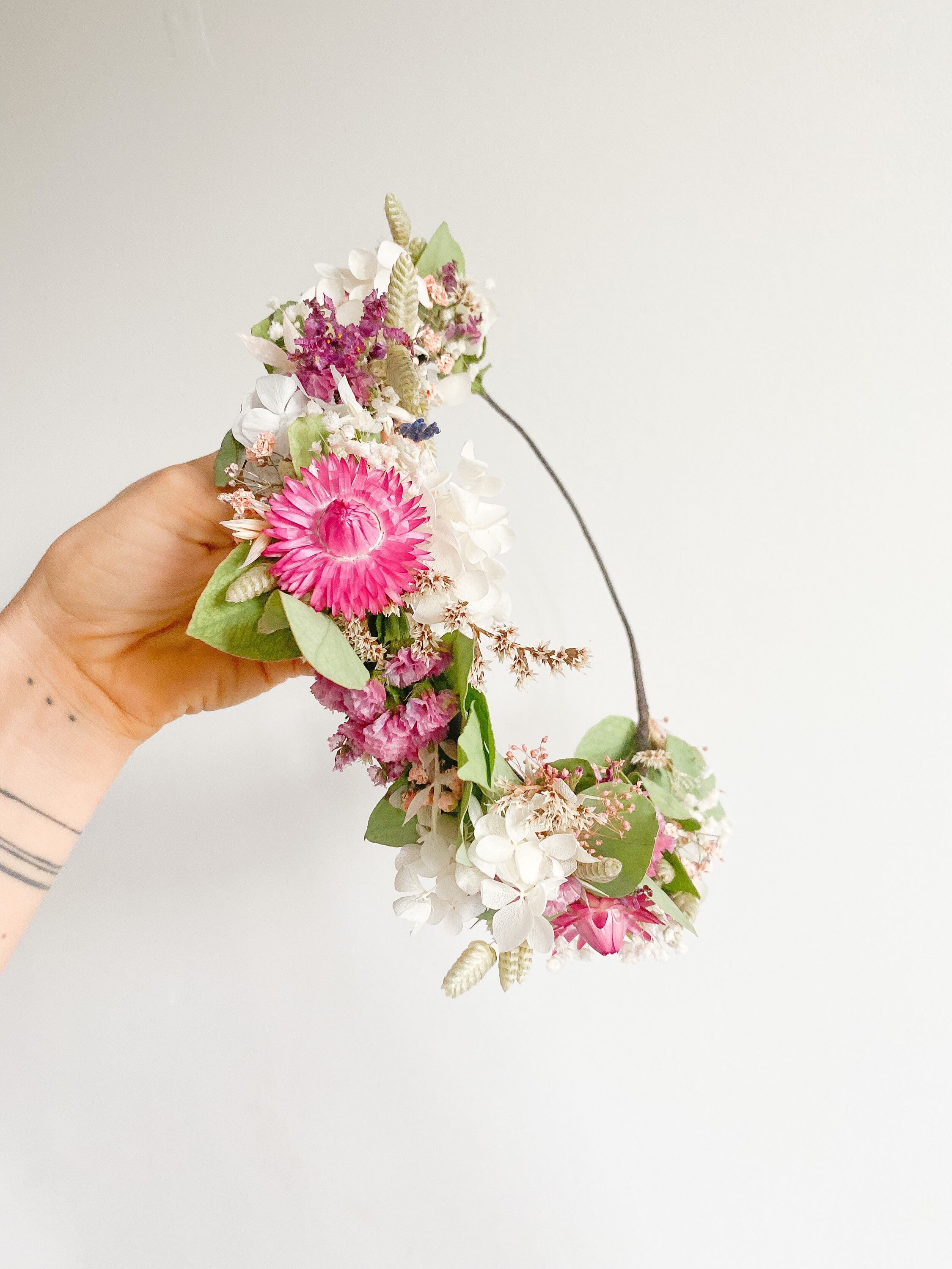 Eucalyptus and pink dried flower crowns. Bridal flower crown. Etsy