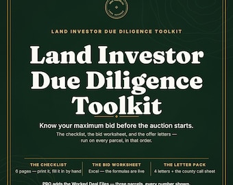 Land Due Diligence Checklist Printable | Vacant Land Buyer Checklist PDF | Parcel Research Worksheet for Land Investors & Flippers