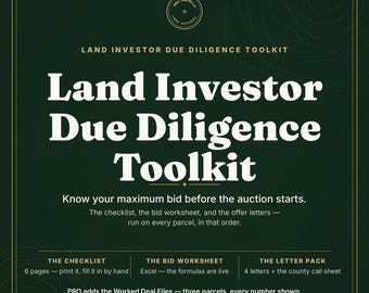 Land Investor Due Diligence Toolkit Bundle | Tax Sale Bid Calculator + Parcel Checklist + Offer Letters | Vacant Land Investing System