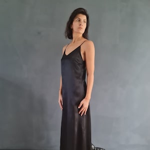 Silk Slip Dress, Black Silk Dress, Cocktail Silk Dress, Black Strappy Dress, Midi Slip Dress, Dress, Women Silk Dress, Silk Strappy Dress image 1