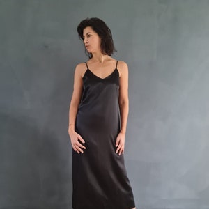 Silk Slip Dress, Black Silk Dress, Cocktail Silk Dress, Black Strappy Dress, Midi Slip Dress, Dress, Women Silk Dress, Silk Strappy Dress image 3