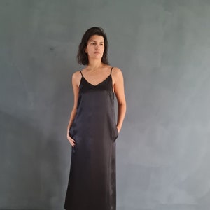 Silk Slip Dress, Black Silk Dress, Cocktail Silk Dress, Black Strappy Dress, Midi Slip Dress, Dress, Women Silk Dress, Silk Strappy Dress image 2