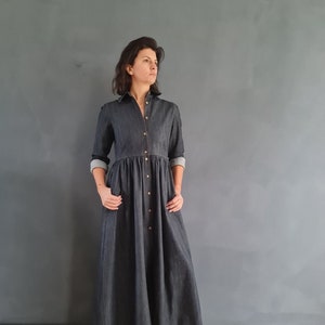 Long Denim Dress, Long Shirt Dress, Women Shirt Dress, Maxi Women Dress, Long Sleeves Shirt Dress, Peasant Dress, Floor Length Dress, Dress