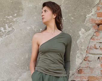 One Shoulder Top, Asymmetric Women Top, Long Sleeve One Shoulder Top, One Shoulder Fitted Top, Sexy One Shoulder Top, Formal Top, Women Top