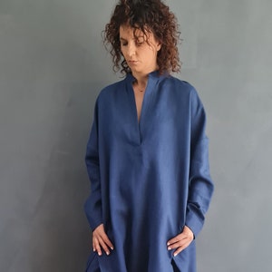 Linen Blue Denim Shirt, Demin Midi Shirt, Denim Linen Shirt, Loose Linen Shirt, Long Sleeves Linen Shirt, Blue Denim Midi Shirt, Linen Shirt