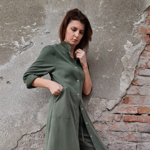 Long Tencel Shirt, Long Kaftan Shirt, Long Shirt Dress, Kaftan Shirt Dress, Women Long Shirt, Tencel Shirt Tunic, Green Long Shirt, Shirt