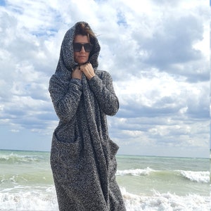 Maxi Knit Cardigan, Oversize Hooded Cardigan, Cardigan With Pockets, Cardigan With Hoodie, Hoodie Cardigan, Fall Cardigan, Maxi Cardigan