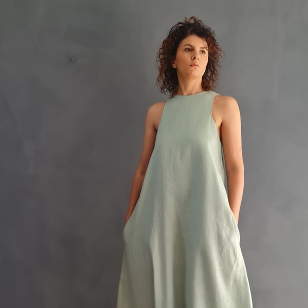 Langes Maxikleid, A-Linie Leinenkleid, Maxi Leinenkleid, Leinenkleid für Frauen, Sommer Leinenkleid, Leinenkleid, ärmelloses Leinenkleid