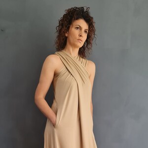 Beige Maxi Dress, Long Maxi Dress, Cross Front Maxi Dress, Criss Cross Dress, X Cross Dress, Cross Maxi Dress, Long Dress, Loose Maxi Dress