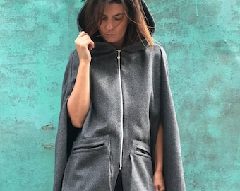 ウールケープコート：ベルト付き冬用ポンチョジャケット - Etsy 日本