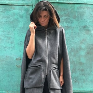 Womens Cape Coat, Plus Size Cape Coat, Hooded Cape Coat, Wool Cape Coat, Womens Wool Poncho, Wool Poncho Coat, Winter Cape Coat, Grey Poncho