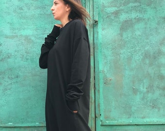 Robe grande taille, Vêtements grande taille, Robe longue noire, Robe en coton grande taille, Robe longue noire, Robe noire oversize, Robe ample