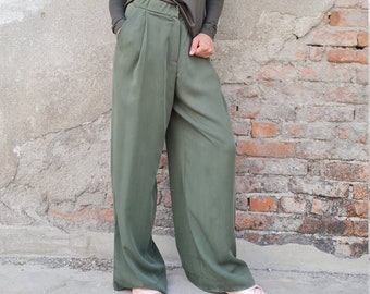 Wide Leg Tencel Pants, High Waist Tencel Pants, Regular Tencel Pants, Straight Tencel Pants, Women Straight Pants, Loose Straight Pants