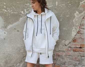 White Cotton Shorts Set: Women's Activewear