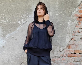 Lace Sweatershit, Women Lace Sweatshirt, Hooded Lace Sweater, Black Lace Hoodie, Gothic Lace Hoodie, Lace Sweatshirt, Black Lace Top, FW2020