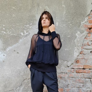 Pull en dentelle, sweat en dentelle pour femme, pull à capuche en dentelle, sweat à capuche en dentelle noire, sweat à capuche en dentelle gothique, sweat en dentelle, haut en dentelle noir, AH2020
