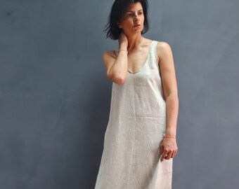 Tunic Linen Dress, Midi Linen Dress, Pure Linen Dress, White Linen Dress, Loose Linen Dress, Tank Top Linen Dress, Trapeze Linen Dress