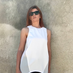 White Tank Top, White Sleeveless Top, White Mesh Top, Summer White Top, Womens White Top, Loose Fit Top, Casual White top,Plus Size Clothing