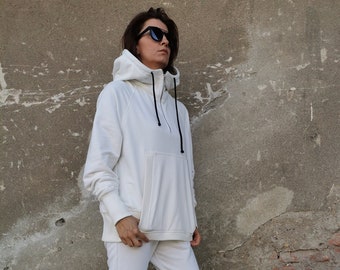 White Cotton Hoodie, Hooded Sweatshirt, Loose Cotton Sweatshirt, Cotton Hoodie, Women Tracksuit, Women Activewear, Cotton Hoodie, White Top