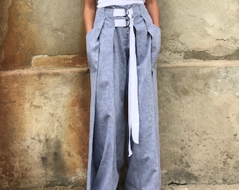 High Waist Linen Pants, Womens Linen Pants, Wide Leg Linen Pants, Blue Linen Trousers, Summer Linen Pants, Womens Cotton Pants