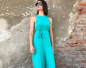 Summer Mint Jumpsuit, High Waist Jumpsuit, Wide Leg Women Jumpsuit, Sleeveless Jumpsuit, Tie Up Jumpsuit, Plus Size Jumpsuit, Plus Size