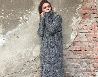 Knitted Dress, Plus Size Dress, Oversized Dress, Winter Maxi Dress, Maxi Kaftan Dress, Turtleneck Dress, Gray Dress, Women Dress, Warm Dress