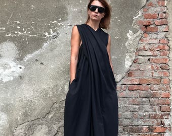 Combinaison femme, combinaison noire, barboteuse femme, vêtements gothiques, combinaison Maxi, combinaison en coton, ensemble noir, combinaison extravagante