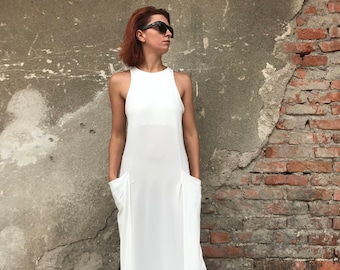 Abito bianco da donna, abito maxi bianco, abito da donna, caftano bianco, abito Abaya, abito minimalista, abito da cocktail, abito lungo, abito elegante