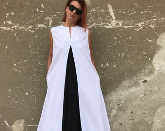 White Linen Dress, Plus Size Linen Dress, Linen Maxi Dress, White Kaftan, Avant Garde Linen, White Dress, Casual Dress,Black And White Dress