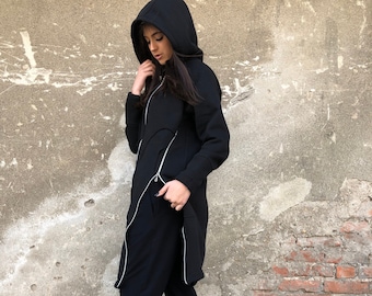 Black Hooded Sweatshirt, Hooded Sportswear Coat, Womens Sportswear Jacket, Zipper Sweatshirt, Womens Sportswear, Womens Hooded Hoodie, Black