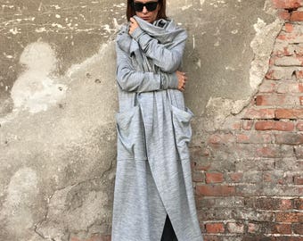 Plus Size Cardigan, Wrap Cardigan, Women Long Coat, Minimalist Fashion, Maxi Cardigan, Gray Cardigan, Hooded Cardigan, Cotton Cardigan