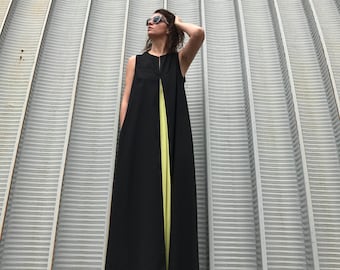 Summer Linen Dress, Side Pockets Dress, Long Black Linen Piece, Beautiful Linen Dress, Piece For All Occasions, Lovely Linen Dress