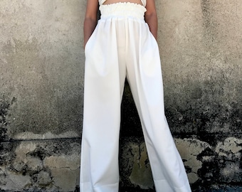 White Palazzo Pants, Wide Leg Pants, High Waist Pants, Avant Garde Pants, Women White Pants, Women Wide Leg Pants, Wide Pants, White Pants