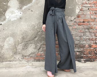 Palazzo Pants, High Waist Pants, Wide Leg Pants, Women Pants, Wool Pants, Gray Trousers, Extravagant Pants, Minimalist Pants, Winter Pants