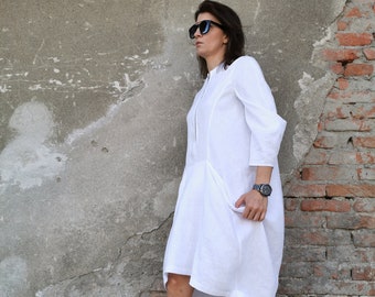 Formal White Linen Dress, Pure Linen Dress, Office Linen Dress, Summer Linen Dress, White Summer Dress, Formal Linen Dress, Wedding Dress,