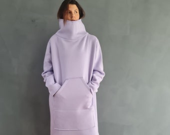 High Neck Sweater Dress, Cotton Sweater Dress, Maxi Sweater Dress, Oversized Sweater, Sweater Dress, Sweatshirt Dress,Lilac Sweater Dress,