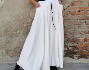 Cotton Flare Skirt, Long Cotton Skirt, White Flare Skirt, Long Skater Skirt, Long Maxi Skirt, White Maxi Skirt, Elastic Waist Skirt, White