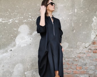 100% Linen Dress, Black Linen Dress, Linen Cocktail Dress, Little Black Linen Dress, Little Black Dress, Black Linen Dress, Avant Garde