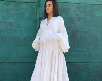 White Maxi Dress, Maxi Dress, Long Sleeves White Dress, Summer Maxi Dress, Maternity Maxi Dress, Summer Wedding Dress, White Dress