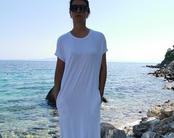 Long White Dress, Plus Size Maxi Dress, Oversized White Dress, White Maxi Dress, Plus Size White Dress, Short Sleeves Abaya Dress, White